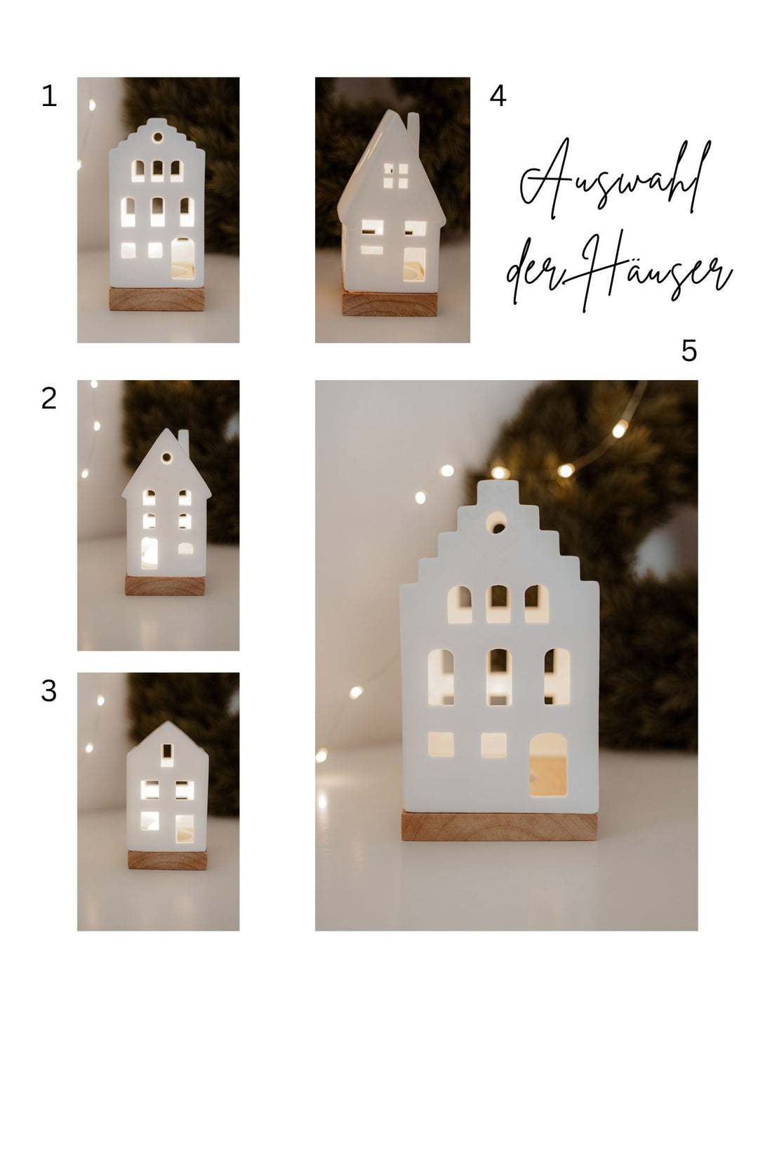 Lichterhäuser Porzellan mit Holzfuß