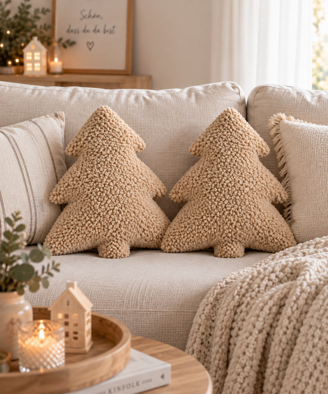 Tannenbaum-Kissen beige