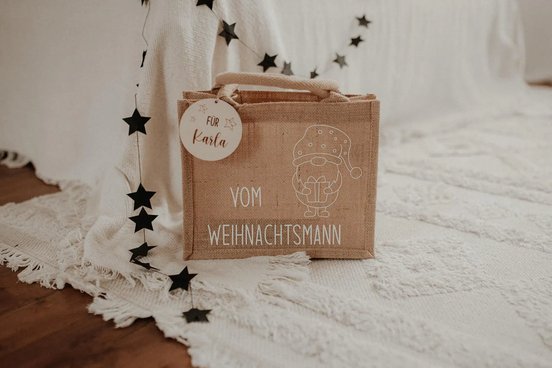 Nikolaus Geschenktasche zu Weihnachten Jutetasche mit Personalisierung